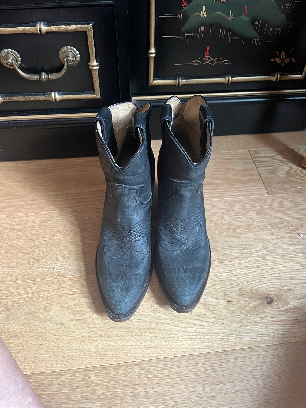 Frye Black Suede Western Ankle Booties